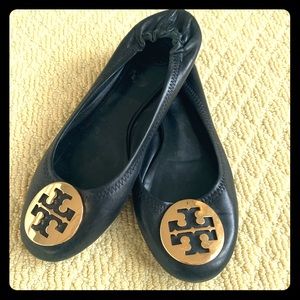 Black Leather Tory Burch Flats